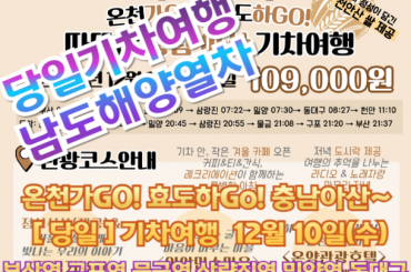 [부산,구포,물금,밀양,동대구출발] [남도해양열차] 온천가GO! 효도가GO! 충남아산기차여행  [당일]  [12월10일수 ]