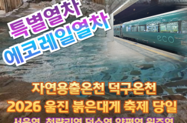 [특별열차-에코레일 열차] 국내 유일 자연용출온천 덕구온천 /2026울진 대게 축제쏙 기차여행  [당일 여행] [ 2월 28일(토)] [서울역,청량리역,덕소영,양평역,원주역]